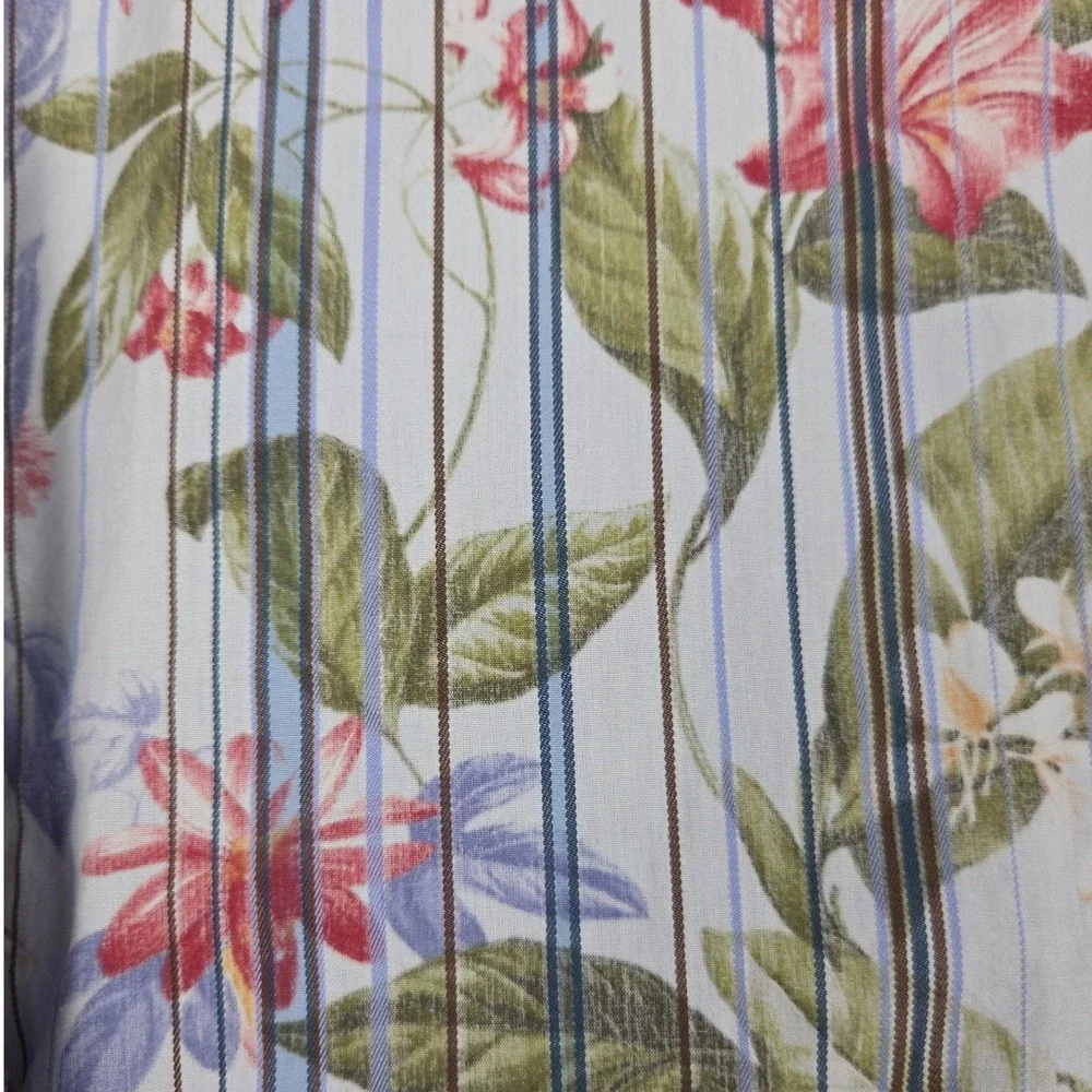 Tommy Bahama Mens Button Up Shirt Floral Blue Green Stripe Long Sleeve‎ Medium